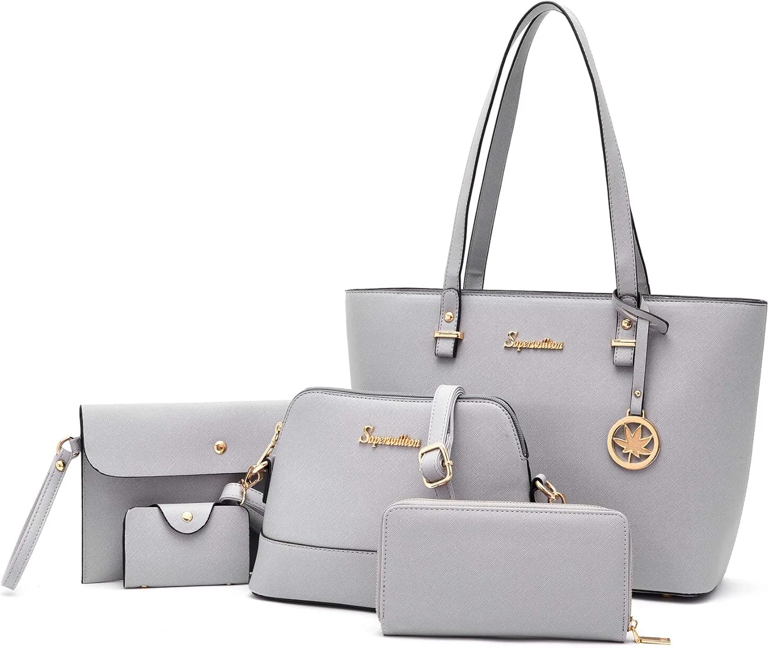 Soperwillton Handbag for Women Wallet Tote Bag Shoulder Bags Top Handle Satchel 5pcs Purse Set