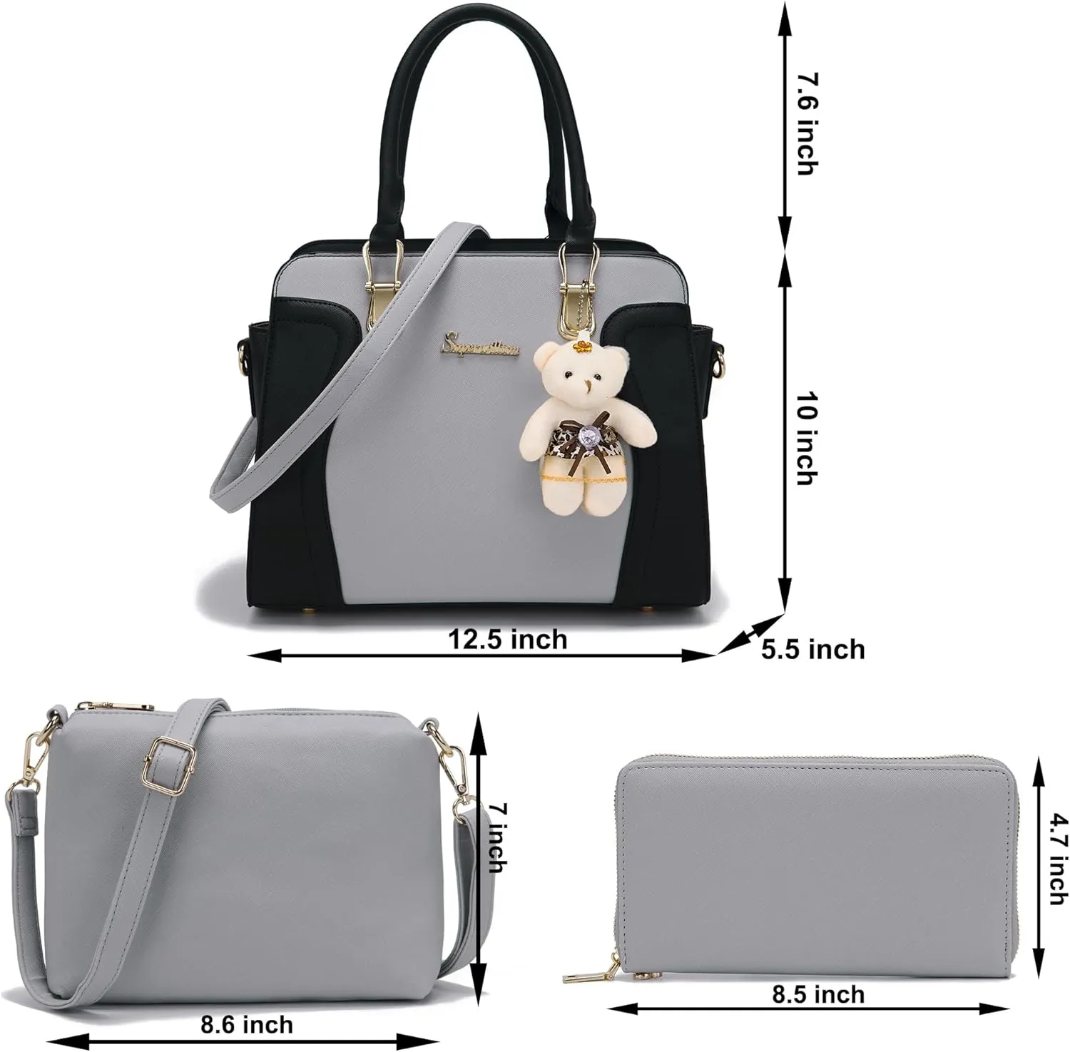 Soperwillton Purses for Women Crossbody Shoulder Handbags Top Handle Satchel Tote Bag Wallet Set 3pcs