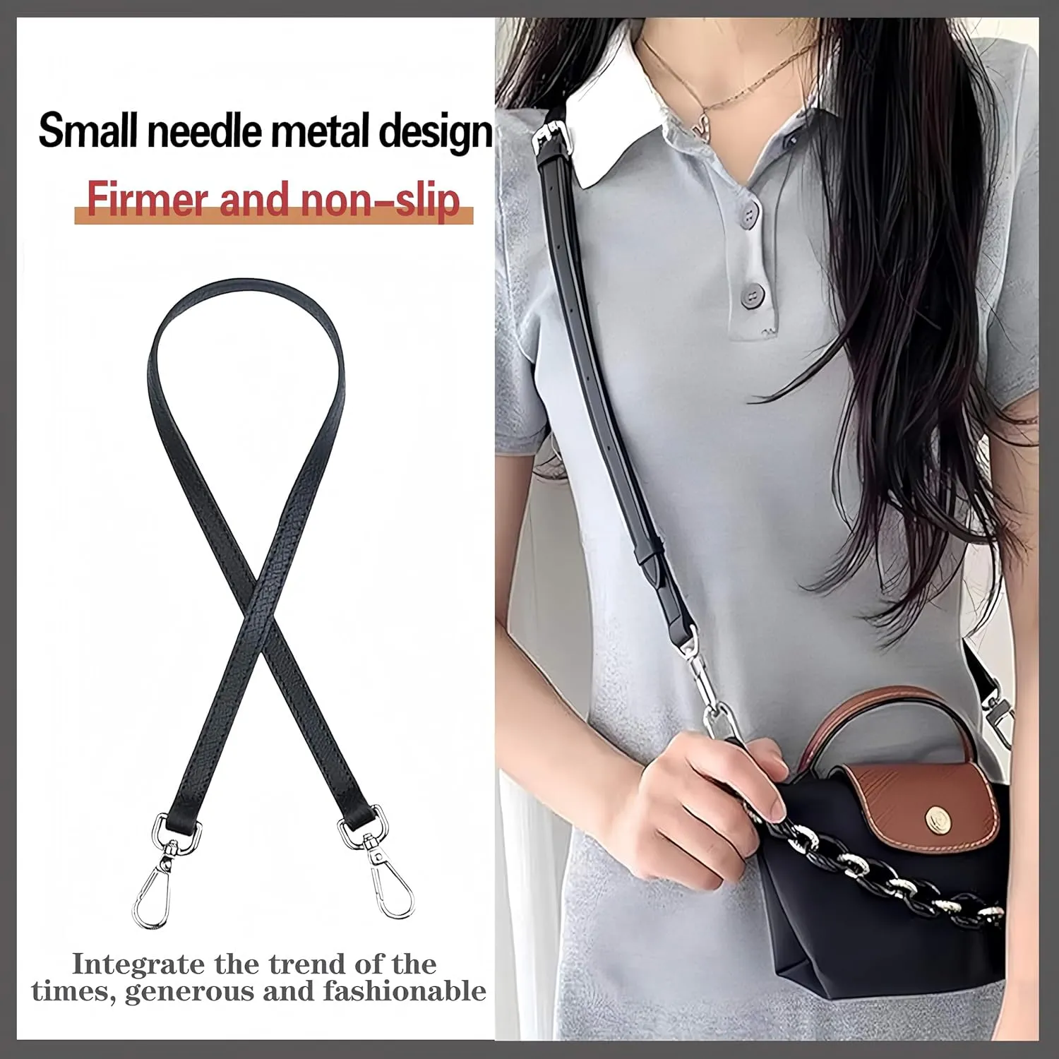 Soupiar Leather Purse Strap Replacement Crossbody, Longchamp 51inch Extra Long Adjustable Thin Shoulder Bag Pouch (Black)