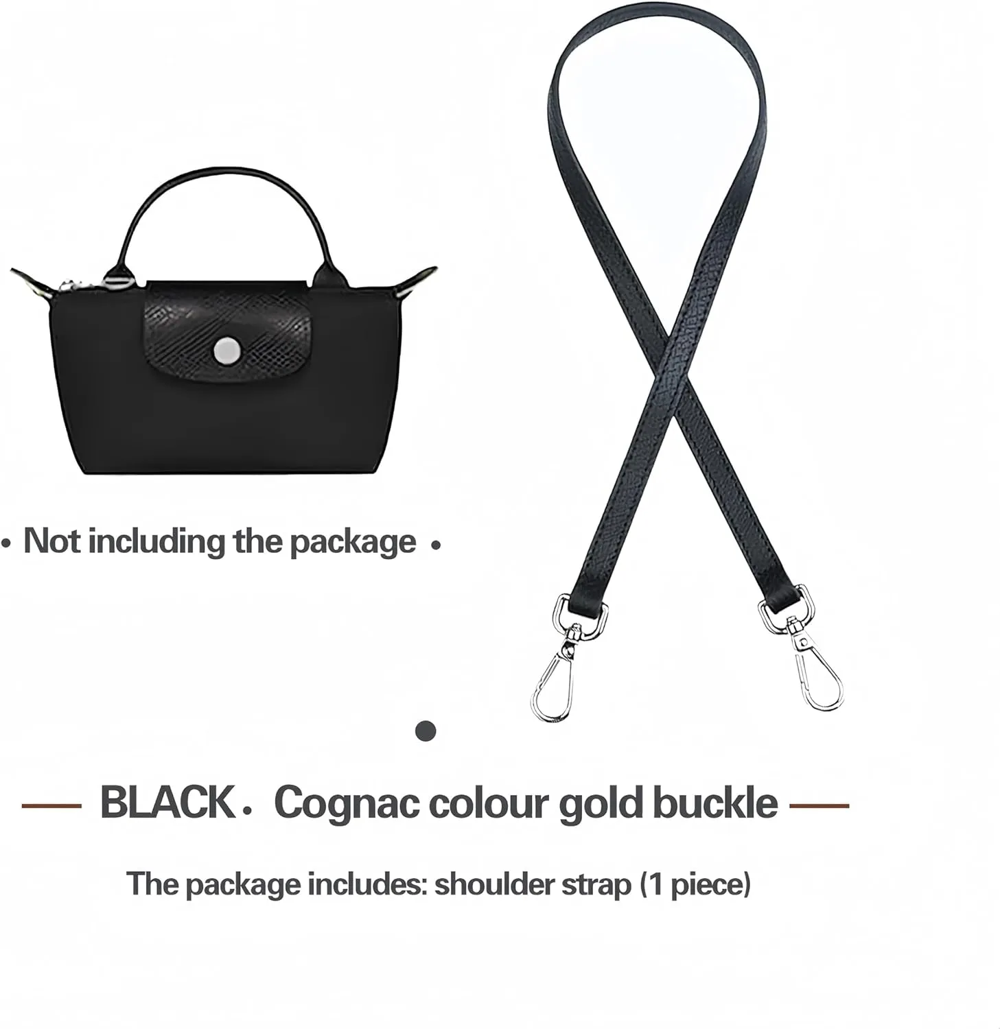 Soupiar Leather Purse Strap Replacement Crossbody, Longchamp 51inch Extra Long Adjustable Thin Shoulder Bag Pouch (Black)