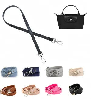 Soupiar Leather Purse Strap Replacement Crossbody, Longchamp 51inch Extra Long Adjustable Thin Shoulder Bag Pouch (Black)