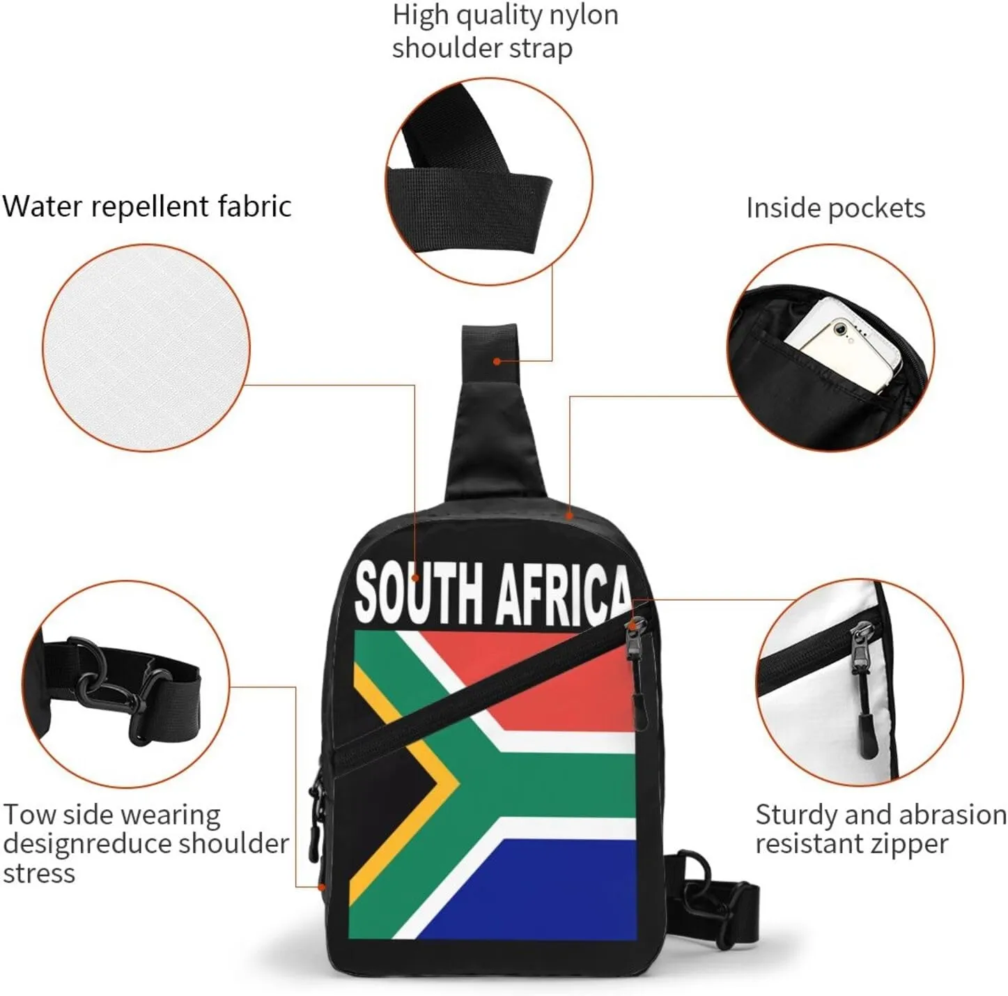 South Africa Flag Crossbody Bag Portable Sling Bags Foldable Chest Daypack Reusable Sports Shoulder Backpack Diagonally Casual Rucksack Travel Bag