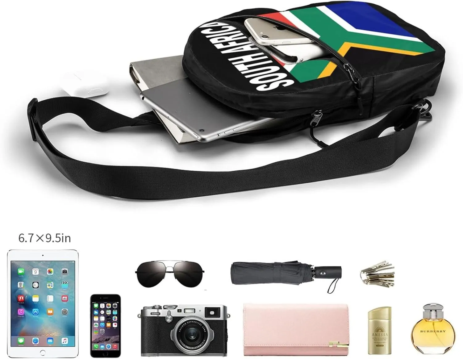 South Africa Flag Crossbody Bag Portable Sling Bags Foldable Chest Daypack Reusable Sports Shoulder Backpack Diagonally Casual Rucksack Travel Bag
