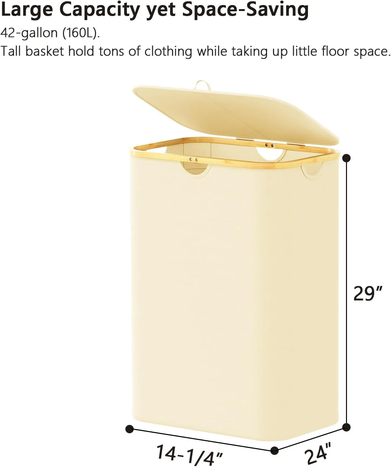 SpaceAid Double Laundry Hamper 2 Section with Lid and Removable Laundry Bags, 160L Clothes Basket with Bamboo Handles, Large Collapsible Hamper for Bedroom, Bathroom, Dorm, Laundry Room - Beige