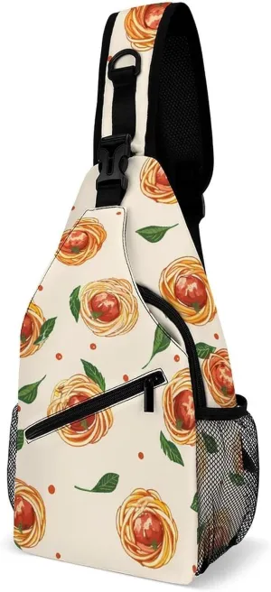Spaghetti Meatballs Pattern Sling Bag Casual Chest Bag Daypack Crossbody Fanny Pack Cross Body Bag for Outdoors Hiking Traveling