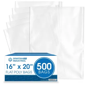 Spartan Industrial - 16” X 20” (500 Count) 1.1 Mil Flat Open End Clear Plastic Poly Bags - For Proofing Bread Dough, Packaging Clothes, Shirts (Thin & Lightweight - Bags DO NOT Have Seal)