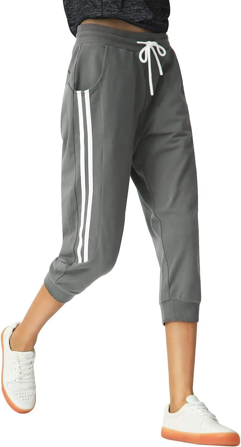 SPECIALMAGIC Women's Capri Pants Cropped Joggers with Pockets Elastic Waist Drawstring Capri Sweatpants