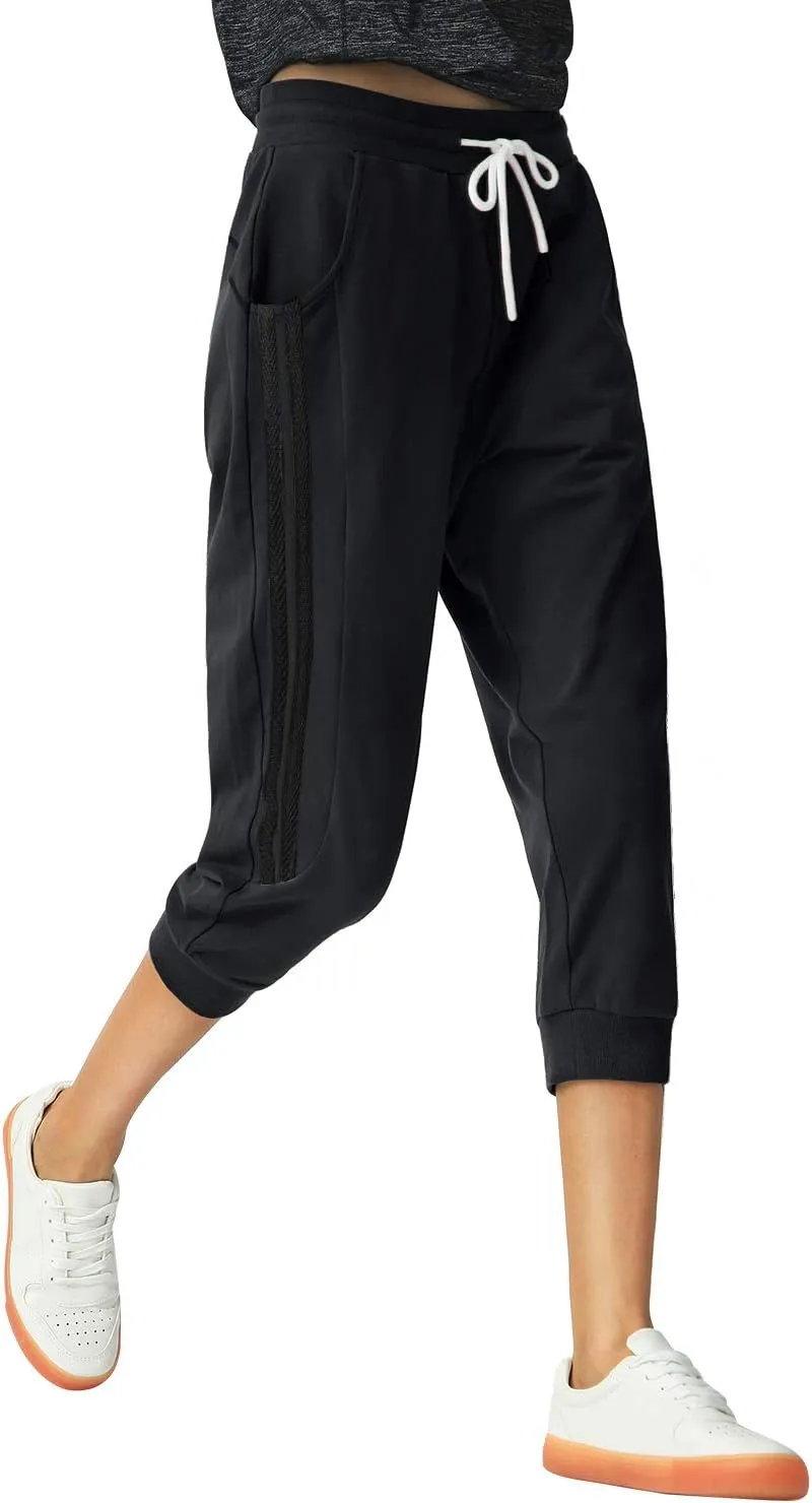 SPECIALMAGIC Women's Capri Pants Cropped Joggers with Pockets Elastic Waist Drawstring Capri Sweatpants