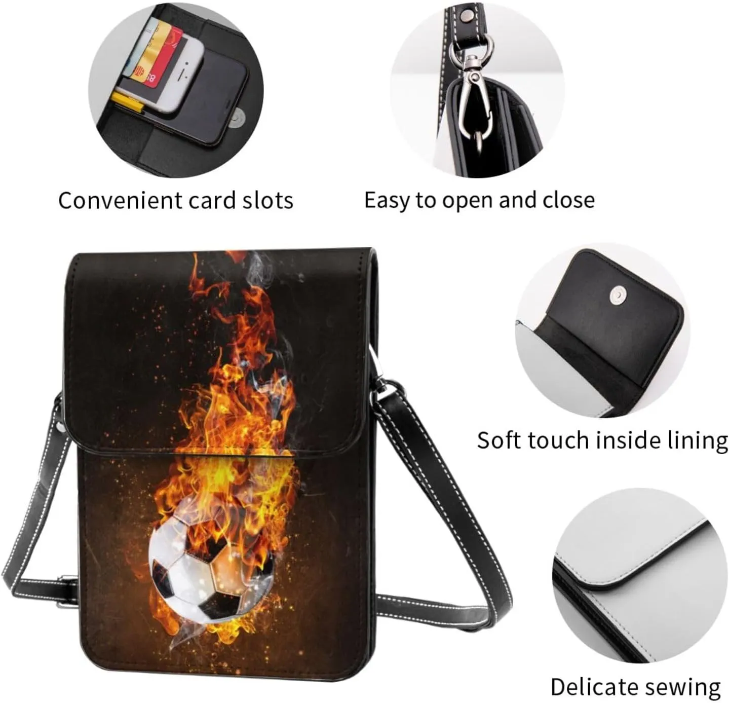 Sport Balls Football Champ Winner Leather Crossbody Phone Purse for Women Cute Wallet Bags Lightweight Mini Sling Bag