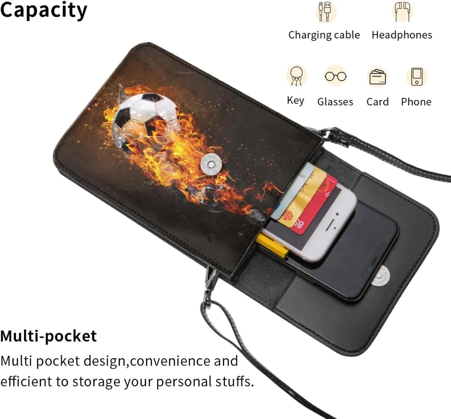 Sport Balls Football Champ Winner Leather Crossbody Phone Purse for Women Cute Wallet Bags Lightweight Mini Sling Bag