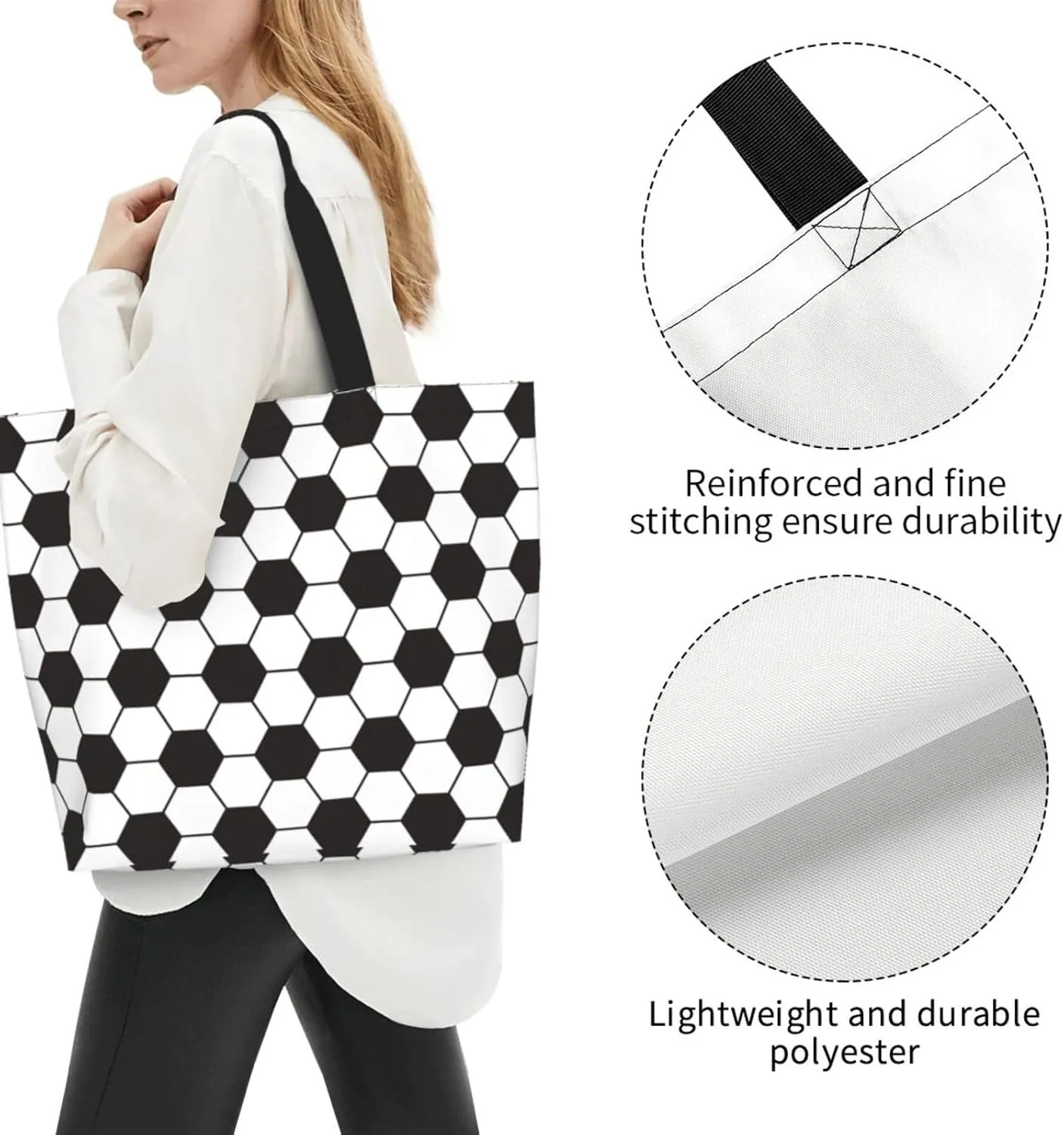 Sport Soccer Large Tote Bag Simple Casual Portable Shoulder Bags Reusable Grocery Handbag For Women Gym Travel
