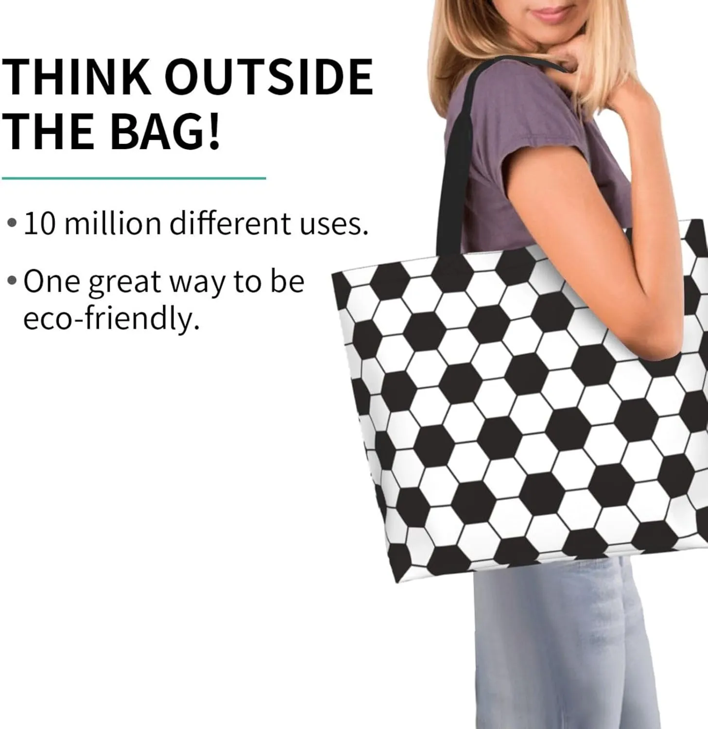 Sport Soccer Large Tote Bag Simple Casual Portable Shoulder Bags Reusable Grocery Handbag For Women Gym Travel