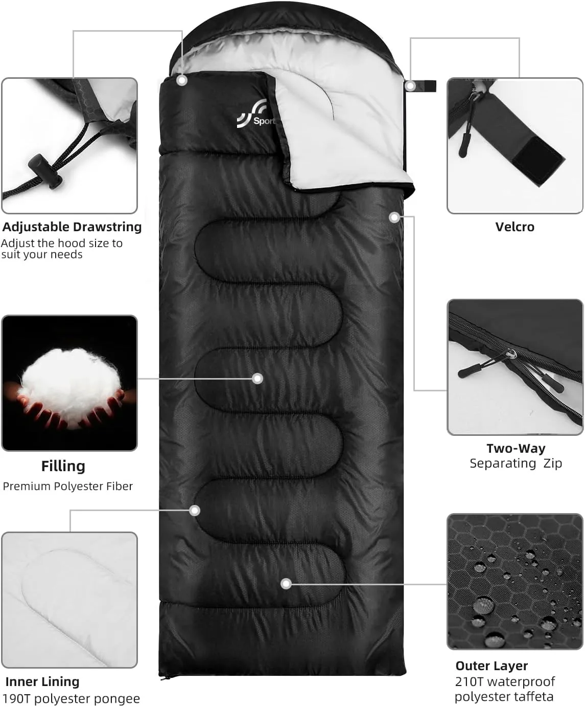 Sportneer Sleeping Bags for Adults, Warm & Cold Weather Sleeping Bag for Adults Kids Boys Girls - Lightweight Compact Camping Gear Equipment, Traveling, Backpacking, Hiking