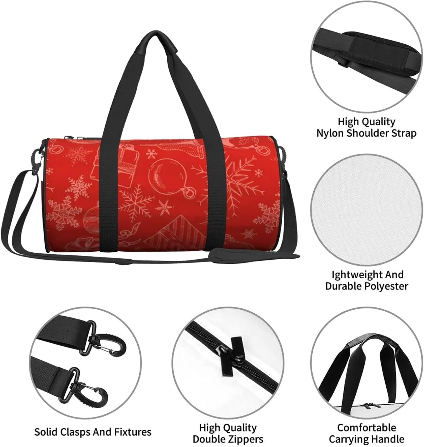 Sports Gym Duffle Bag Red Christmas Ring Foldable Lightweight Travel Bag