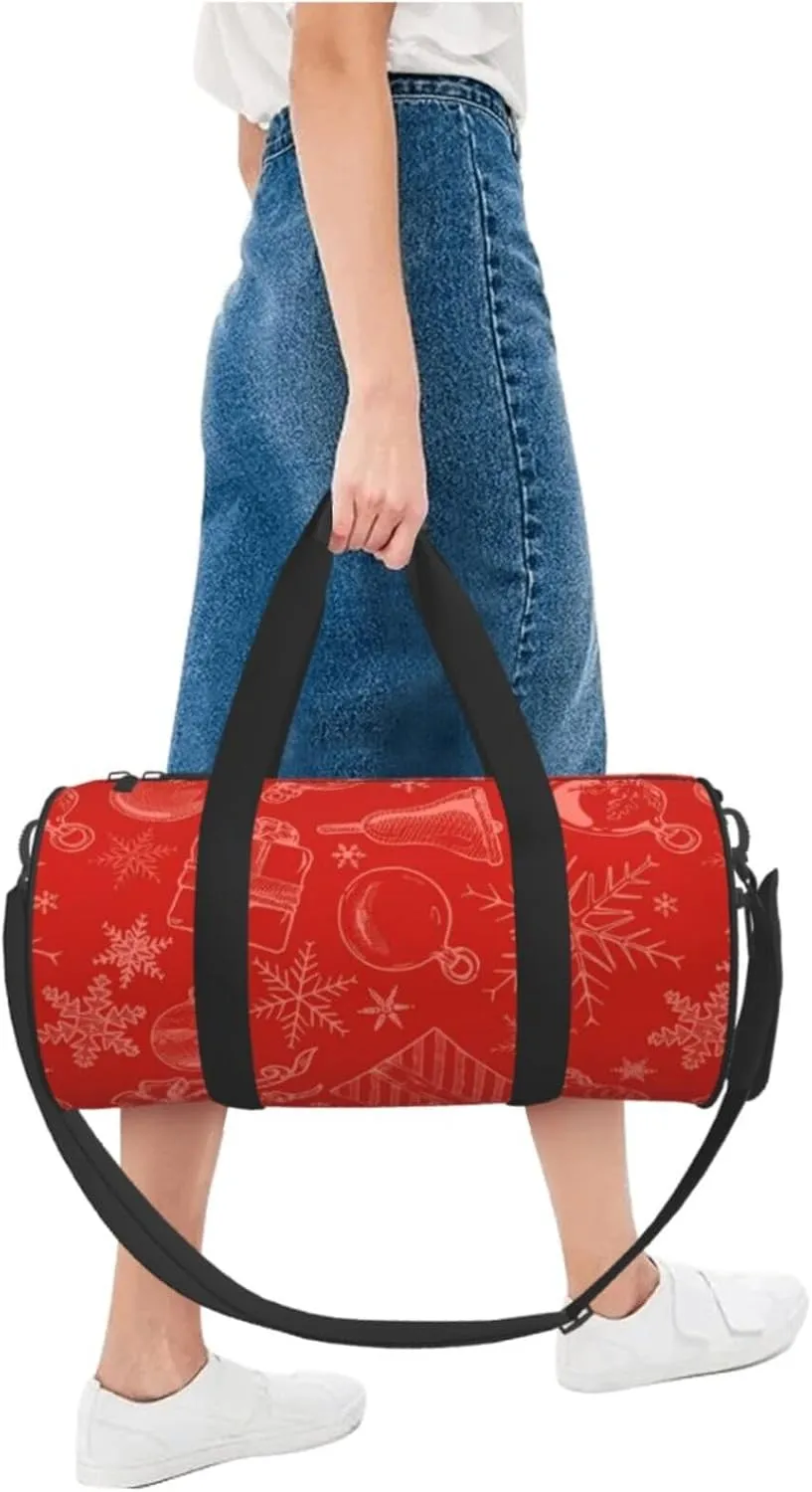 Sports Gym Duffle Bag Red Christmas Ring Foldable Lightweight Travel Bag
