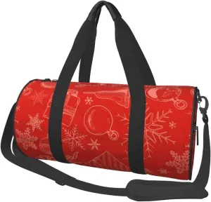 Sports Gym Duffle Bag Red Christmas Ring Foldable Lightweight Travel Bag