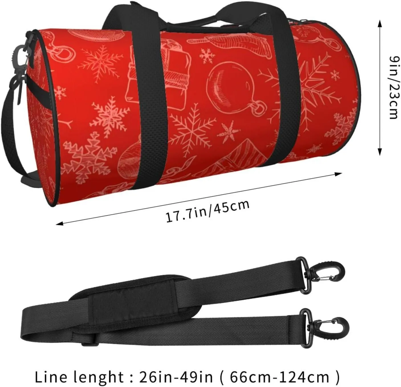 Sports Gym Duffle Bag Red Christmas Ring Foldable Lightweight Travel Bag