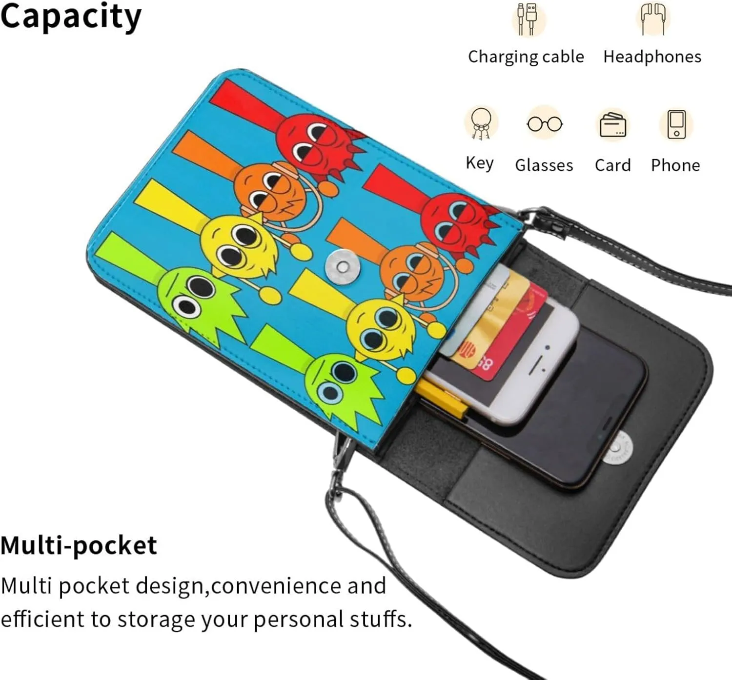 Sprunki Cell Phone Purse Crossbody Bag for Outdoor Travel Sports Camping Hiking Shoulder Bags
