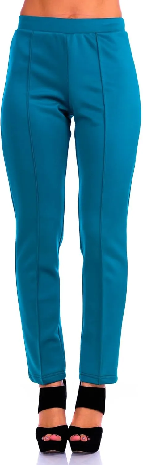 SR Women's Solid Stretch Straight Leg Slim Fit Pants, Large, Teal Green