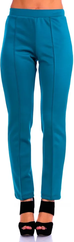 SR Women's Solid Stretch Straight Leg Slim Fit Pants, Large, Teal Green