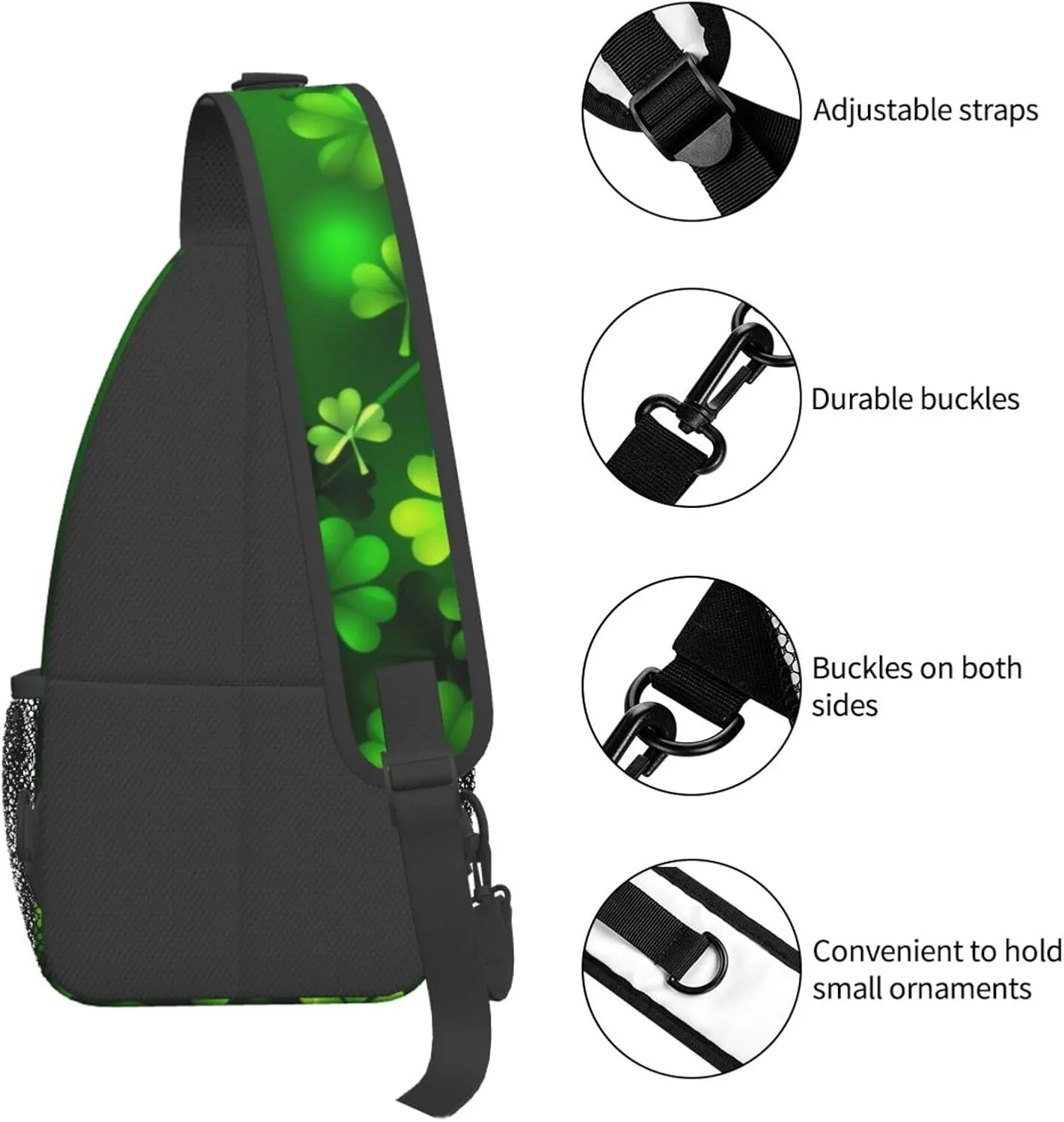 St. Patrick's Day Green Clover Sling Bag,Fashion Crossbody Backpack Shoulder Bag Chest Bag for Men Women