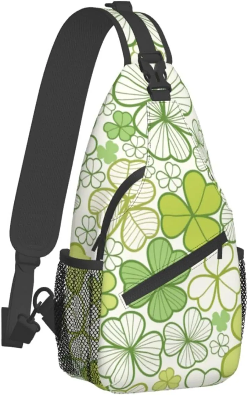 St. Patrick's Day Green Clover Sling Bag,Fashion Crossbody Backpack Shoulder Bag Chest Bag for Men Women