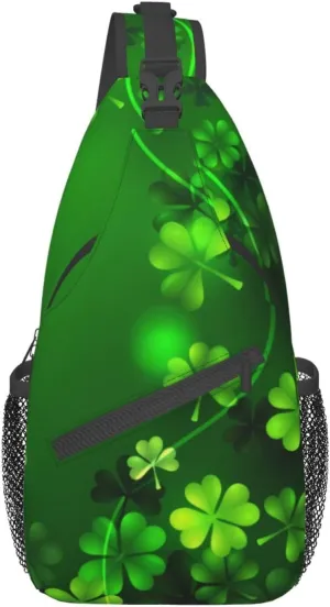 St. Patrick's Day Green Clover Sling Bag,Fashion Crossbody Backpack Shoulder Bag Chest Bag for Men Women