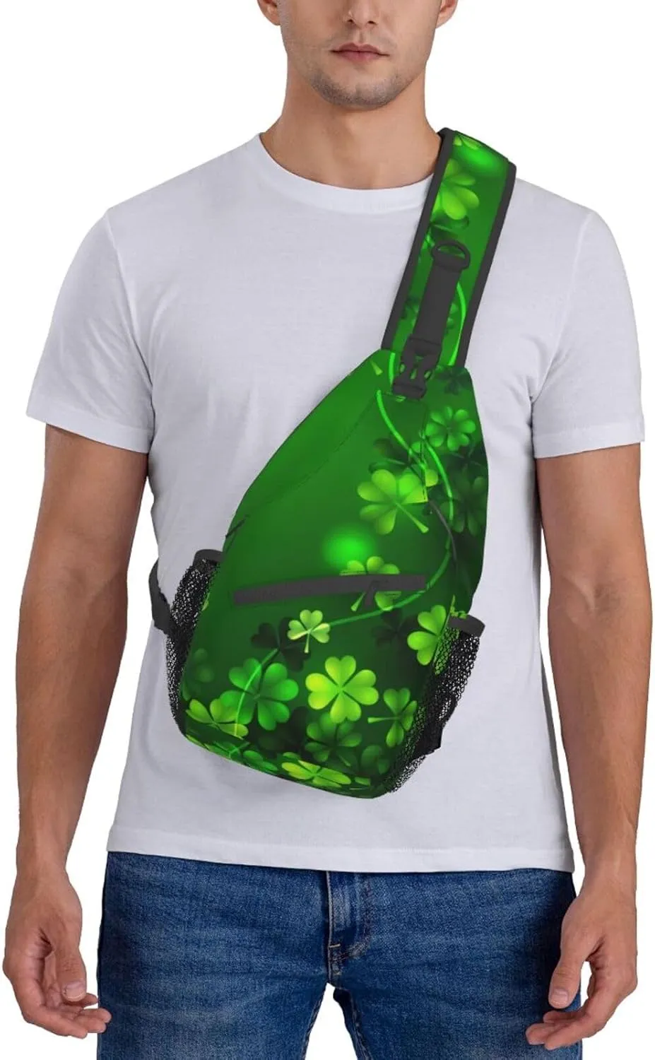 St. Patrick's Day Green Clover Sling Bag,Fashion Crossbody Backpack Shoulder Bag Chest Bag for Men Women