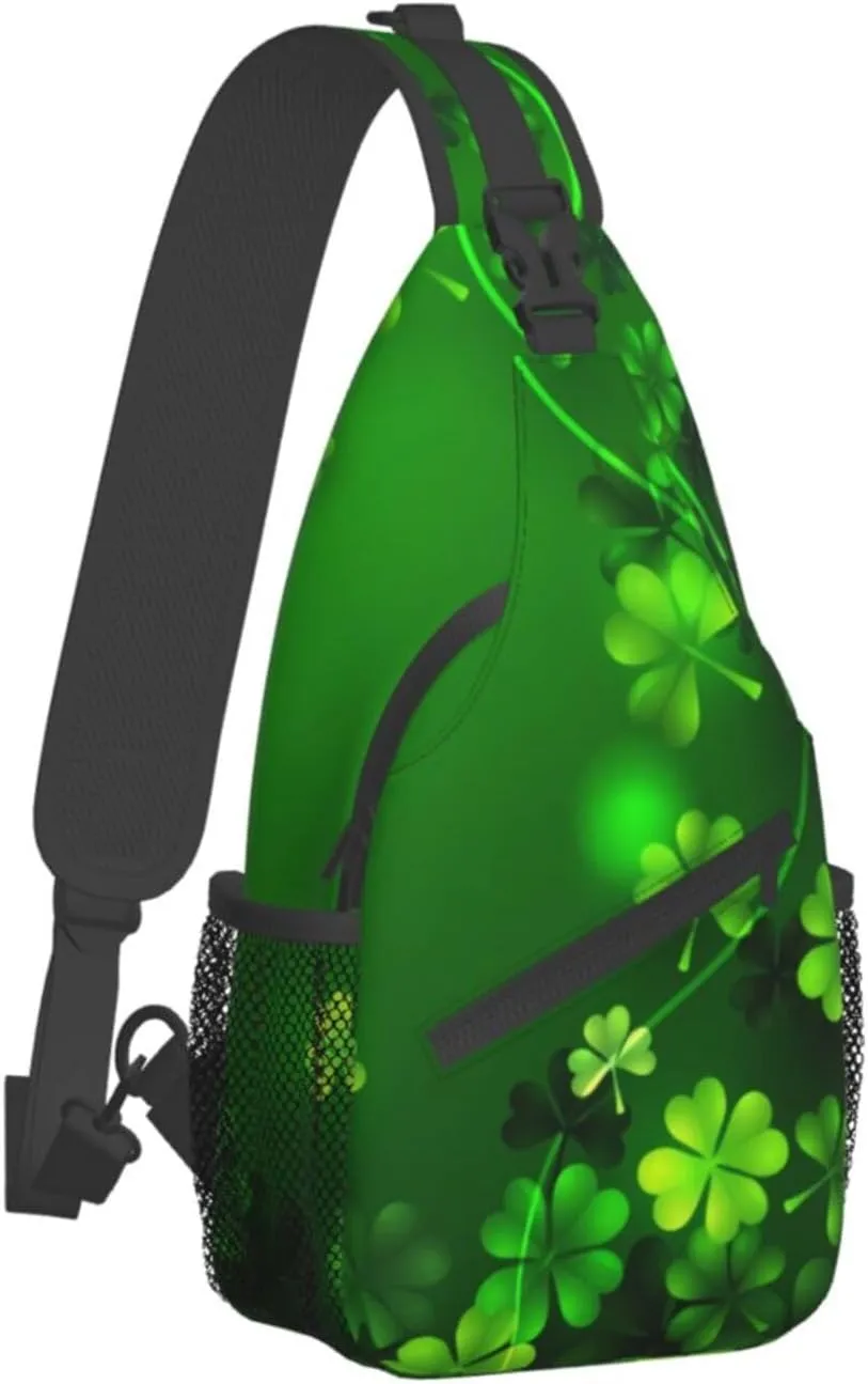 St. Patrick's Day Green Clover Sling Bag,Fashion Crossbody Backpack Shoulder Bag Chest Bag for Men Women