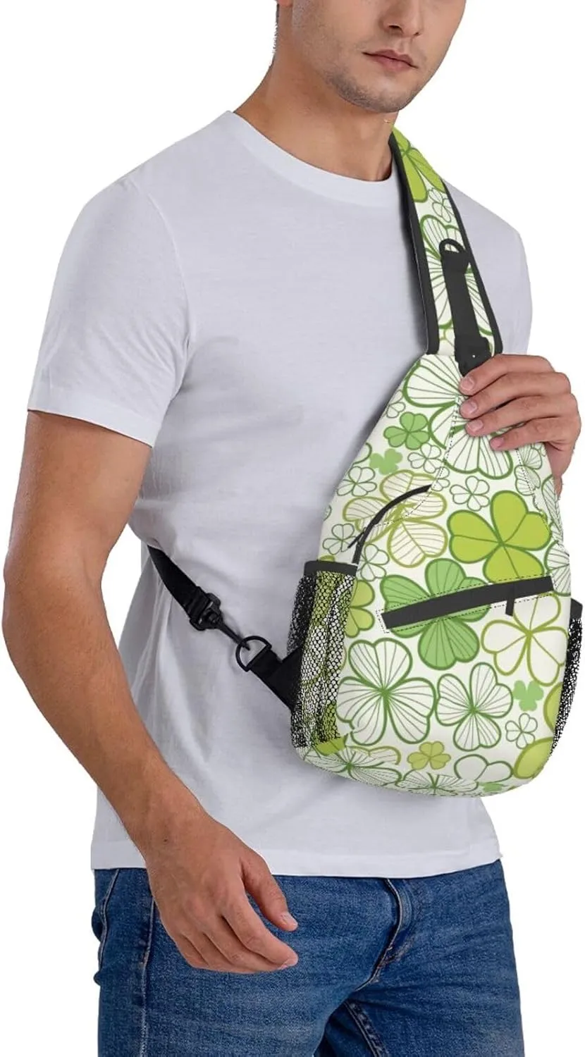 St. Patrick's Day Green Clover Sling Bag,Fashion Crossbody Backpack Shoulder Bag Chest Bag for Men Women