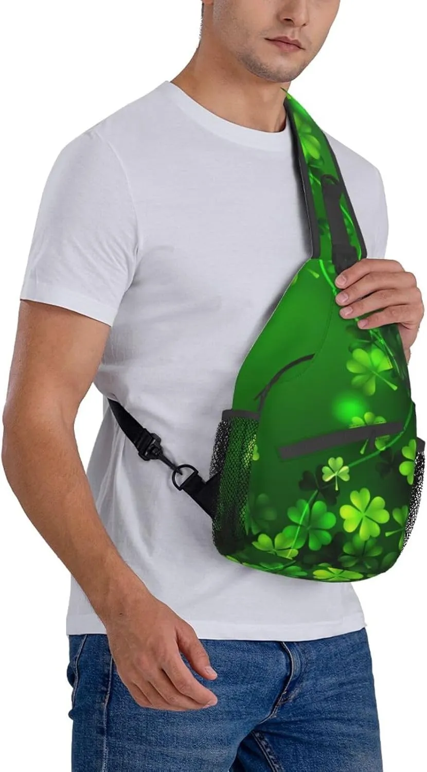 St. Patrick's Day Green Clover Sling Bag,Fashion Crossbody Backpack Shoulder Bag Chest Bag for Men Women