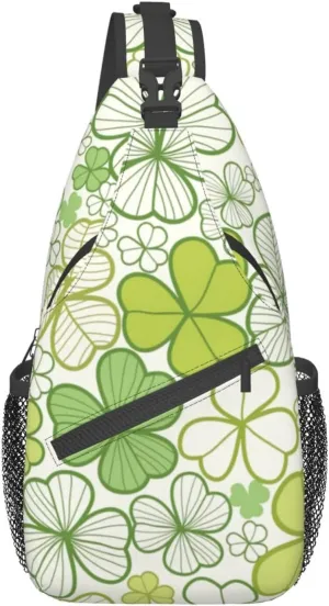 St. Patrick's Day Green Clover Sling Bag,Fashion Crossbody Backpack Shoulder Bag Chest Bag for Men Women