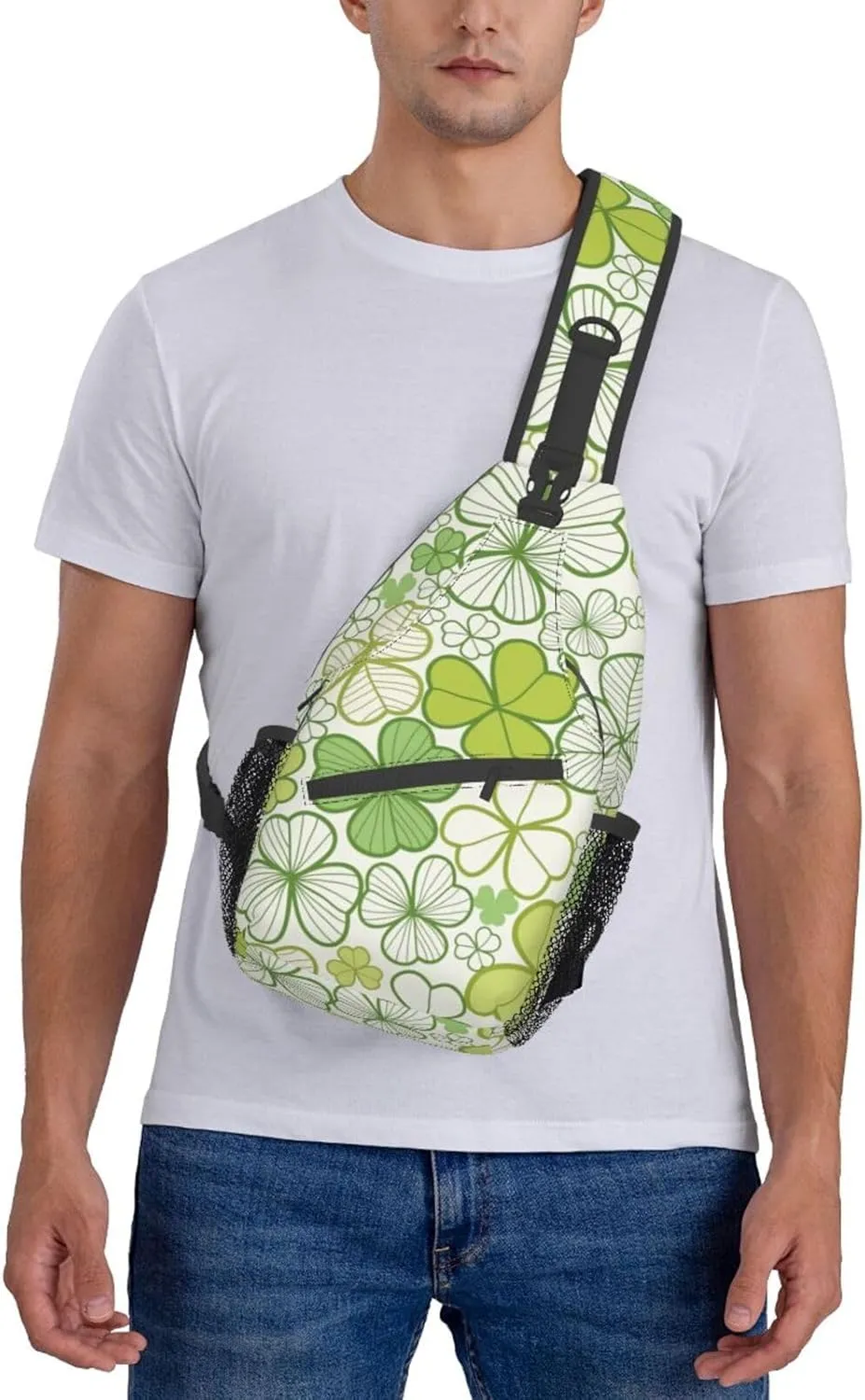 St. Patrick's Day Green Clover Sling Bag,Fashion Crossbody Backpack Shoulder Bag Chest Bag for Men Women