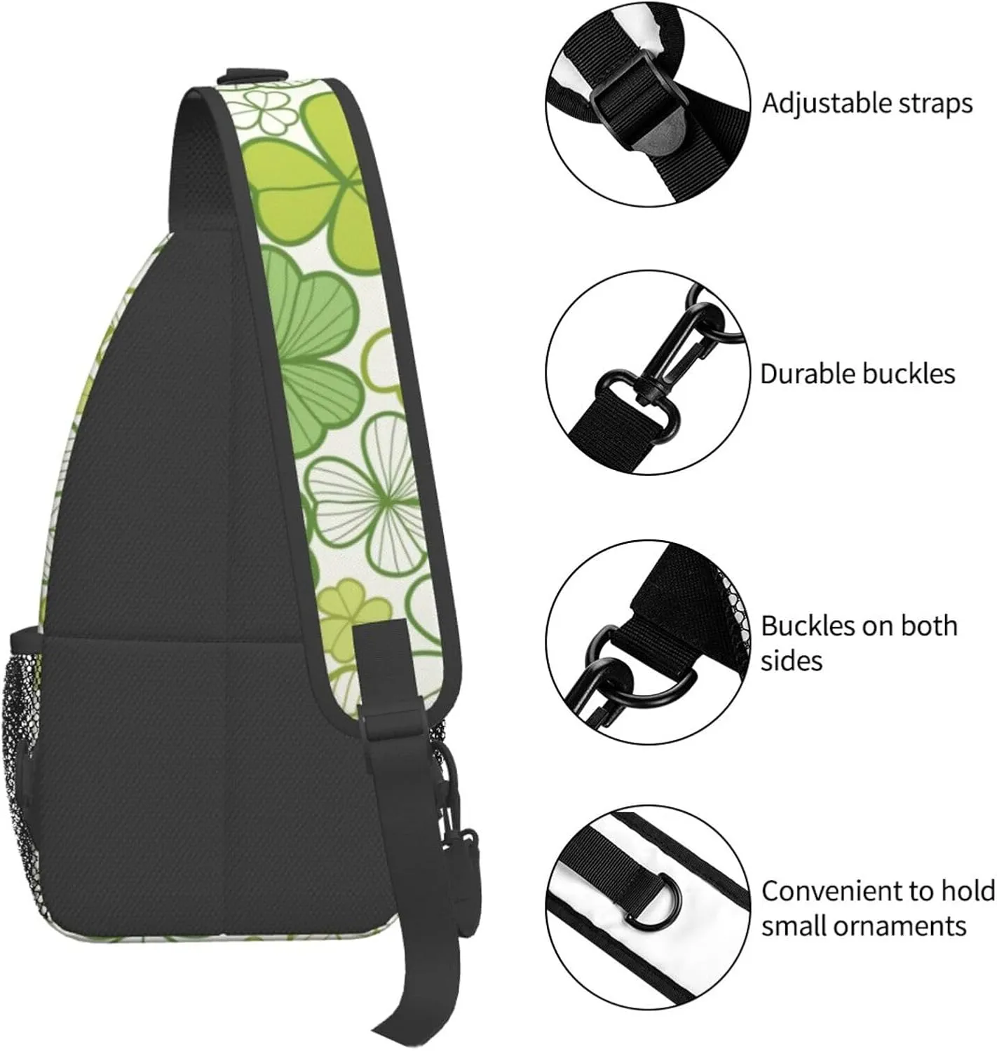 St. Patrick's Day Green Clover Sling Bag,Fashion Crossbody Backpack Shoulder Bag Chest Bag for Men Women