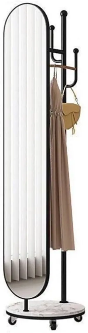 Standing Coat Rack Simple Household Floor Standing Dressing Mirror Coat Rack Creative Wheeled Movable Coat Rack Jacket Stand