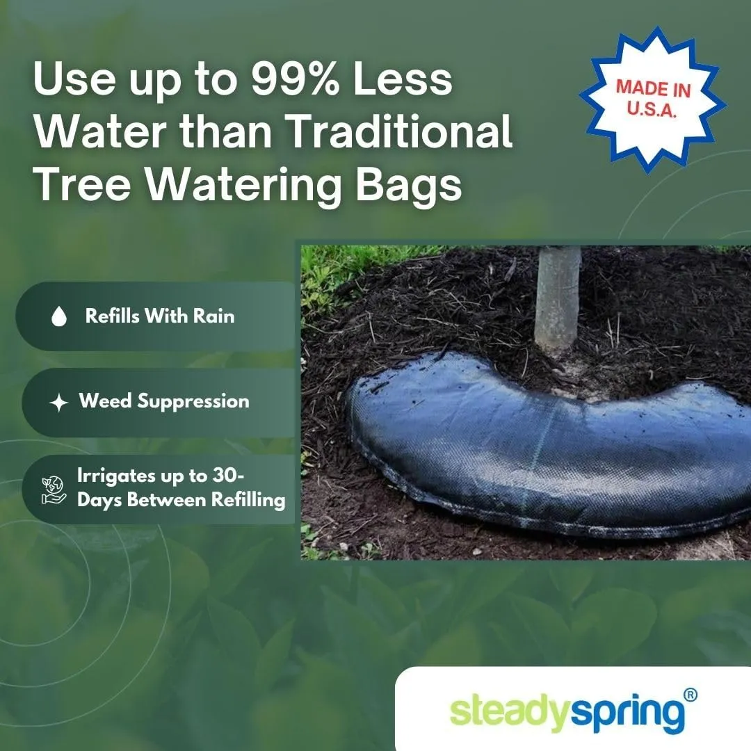 SteadySpring® Smart 30 Day Tree Watering Mat Auto Refills with Rain for Trees with ~20 in (16 in to 23 in) Root Ball - Watering Mat Plus Weed Barrier and Frost Protection Blanket (2)