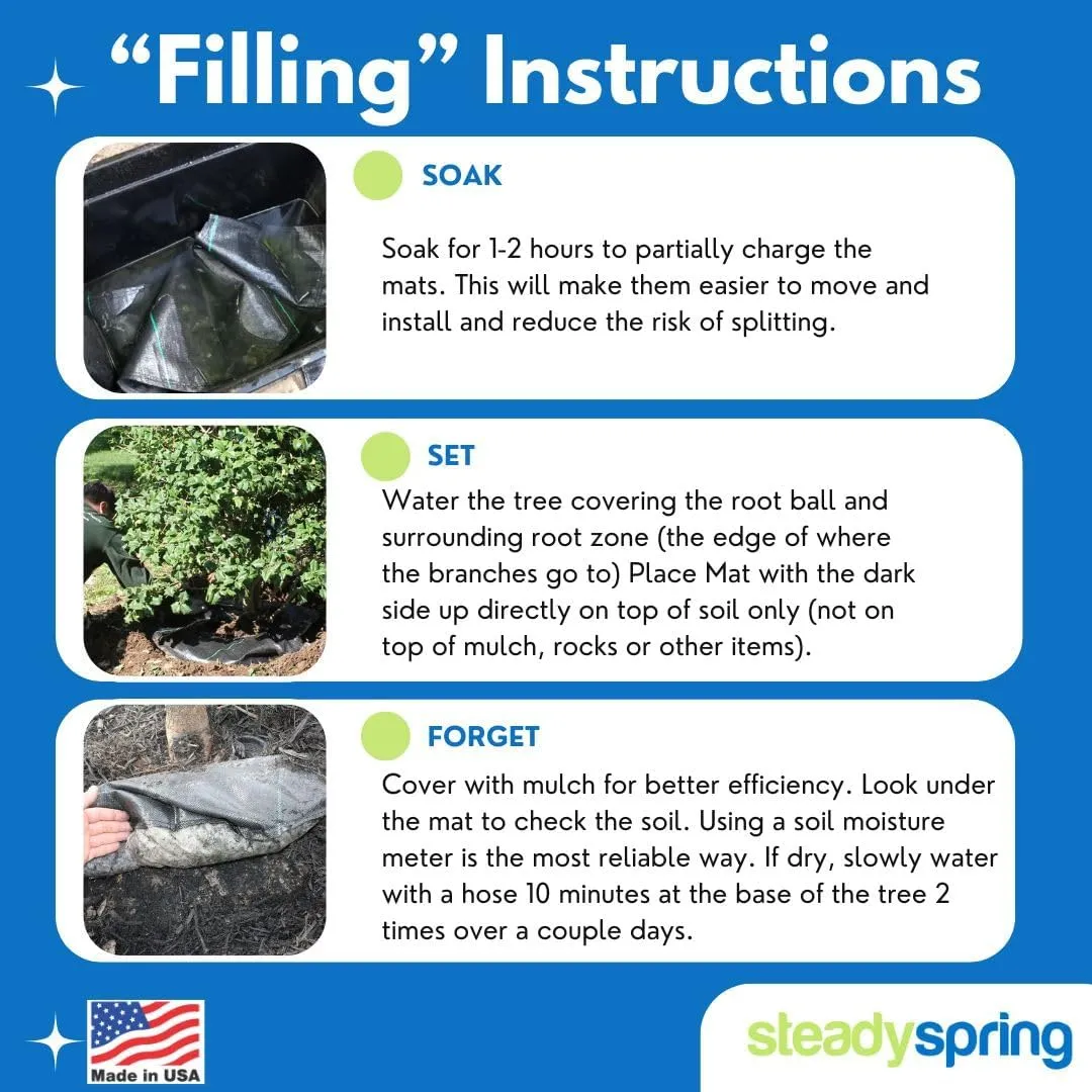 SteadySpring® Smart 30 Day Tree Watering Mat Auto Refills with Rain for Trees with ~20 in (16 in to 23 in) Root Ball - Watering Mat Plus Weed Barrier and Frost Protection Blanket (2)
