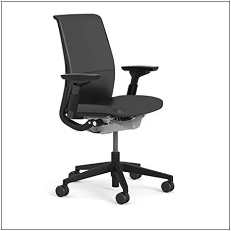 Steelcase Think Chair (R) - Matching Back and Seat Fabric, Fabric = Ebony Leather; Frame/Base = Black/Black