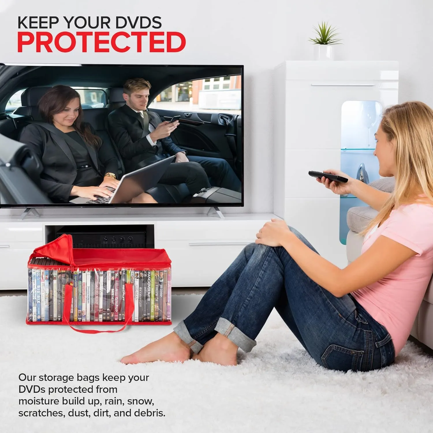 Stock Your Home DVD Storage Bags (Set of 6) Media Organizer Bag for DVDs, CDs, Blu Ray Disc, Movie Cases, VHS Box, Video Game Disks, Clear Plastic Holders with Carrying Handles and Zipper - Red