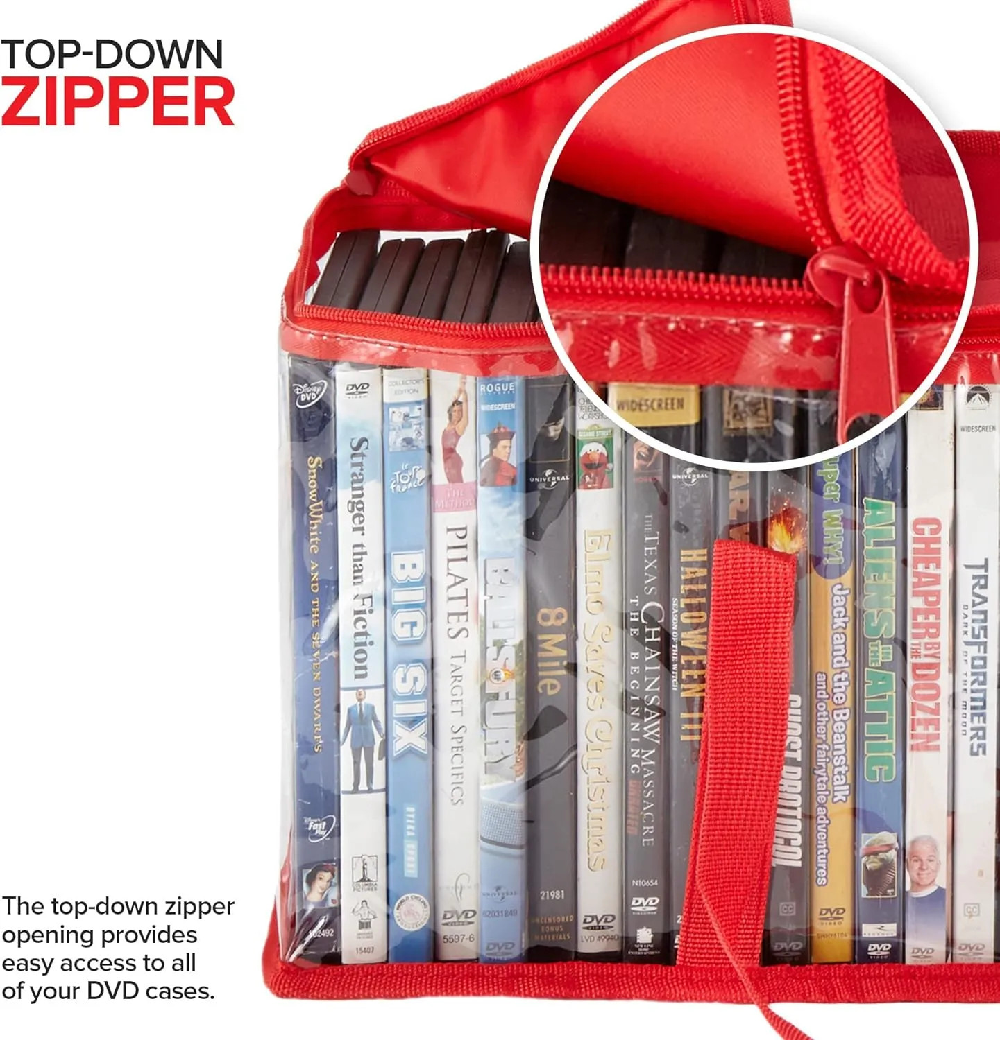 Stock Your Home DVD Storage Bags (Set of 6) Media Organizer Bag for DVDs, CDs, Blu Ray Disc, Movie Cases, VHS Box, Video Game Disks, Clear Plastic Holders with Carrying Handles and Zipper - Red