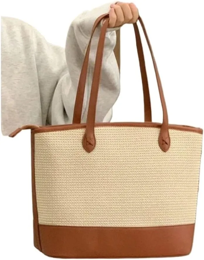 Straw Bag Simple and Versatile Straw Leather Handbag: Start a Carefree Journey Straw Bags