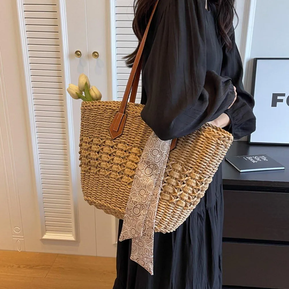 Straw Bags for Women Travel Straw Bag Woven Summer Handmade Shoulder Bag Handbag