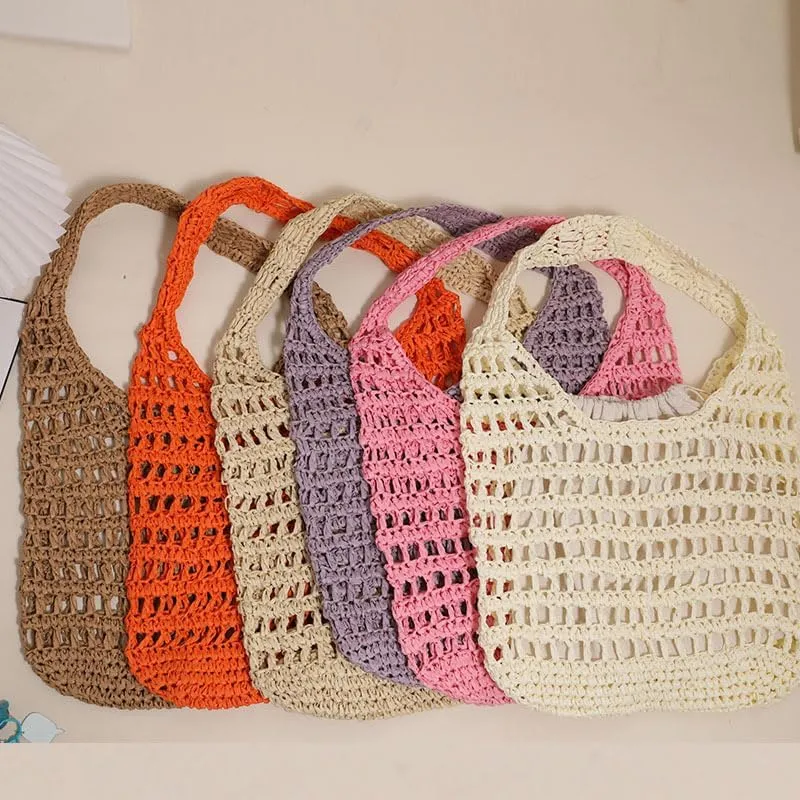 Straw Beach Vacation Tote Bags for Women Raffia Woven Crochet Boho Hobo Shoulder Bag Summer Large Mesh Handbags