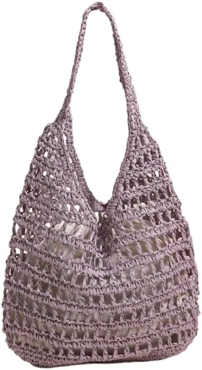 Straw Beach Vacation Tote Bags for Women Raffia Woven Crochet Boho Hobo Shoulder Bag Summer Large Mesh Handbags