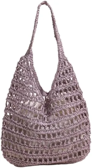 Straw Beach Vacation Tote Bags for Women Raffia Woven Crochet Boho Hobo Shoulder Bag Summer Large Mesh Handbags