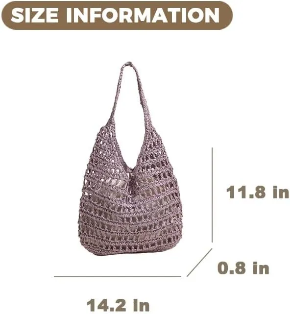 Straw Beach Vacation Tote Bags for Women Raffia Woven Crochet Boho Hobo Shoulder Bag Summer Large Mesh Handbags