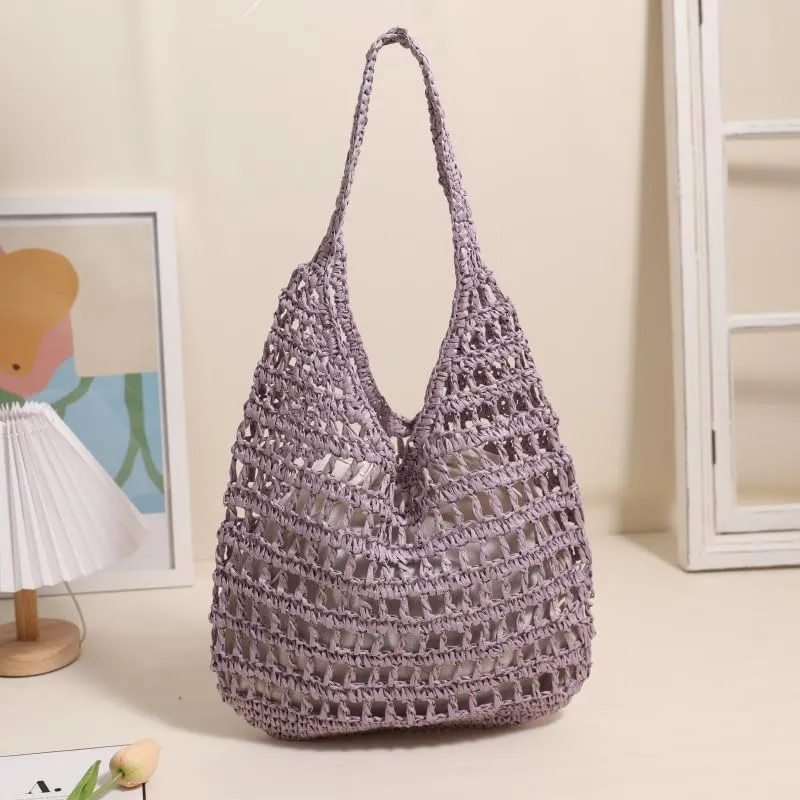 Straw Beach Vacation Tote Bags for Women Raffia Woven Crochet Boho Hobo Shoulder Bag Summer Large Mesh Handbags