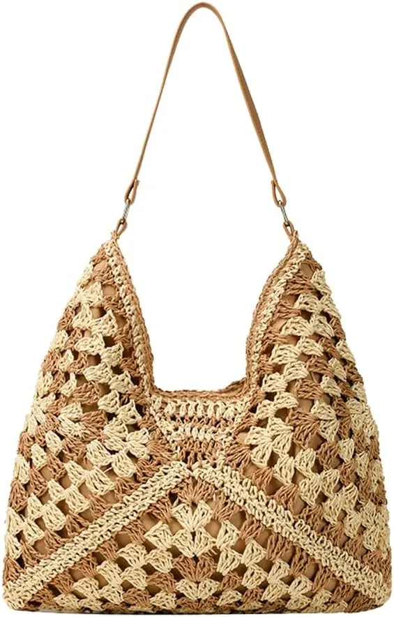 Straw Hobo Bags for Women Hollow Out Straw Tote Summer Beach Bag Retro Purses 2024