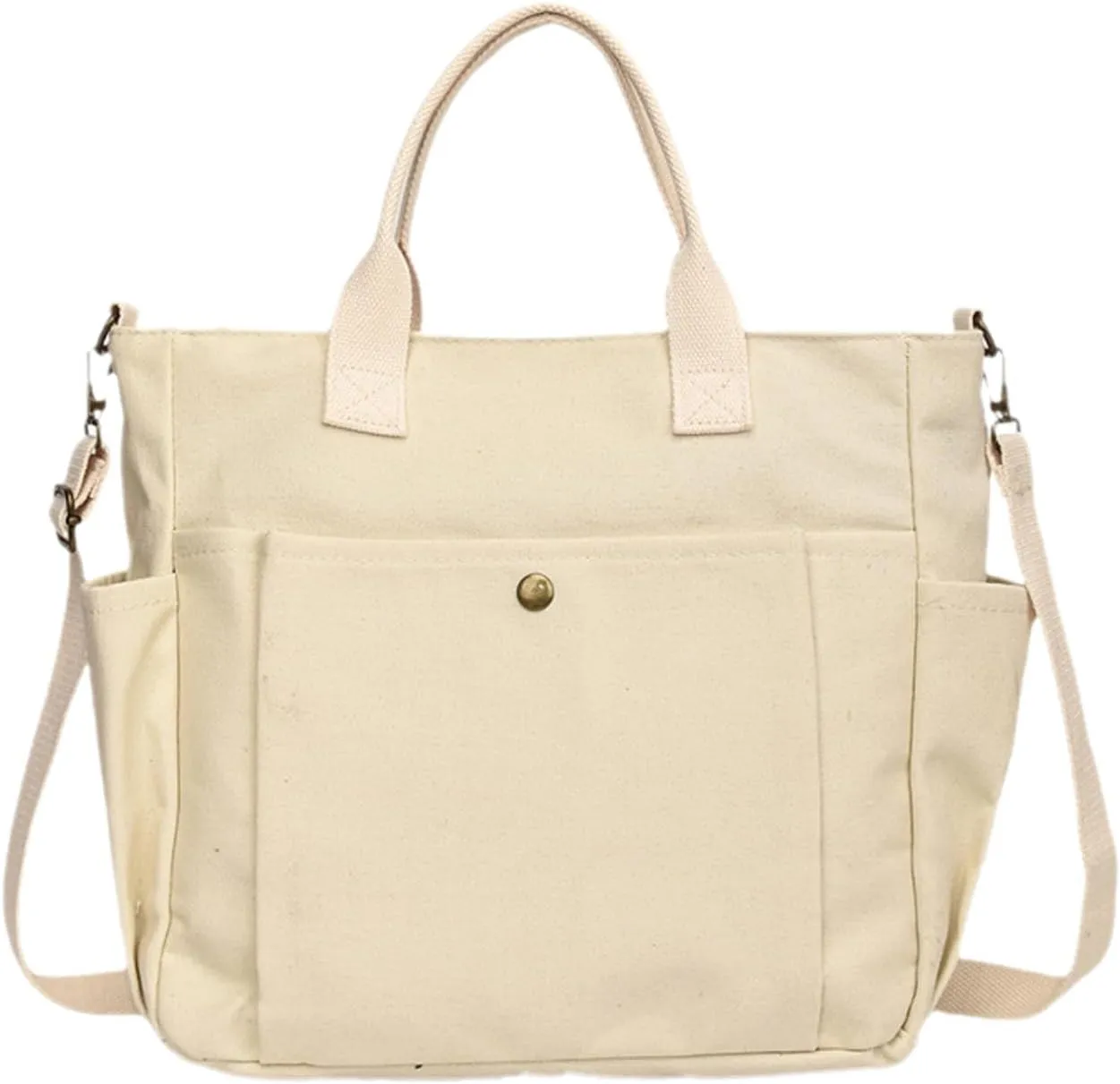 Structured Tote Bag for Women Everyday Large Canvas Shoulder Bags Purse With Pockets and Compartments Laptop Messenger Bag Sturdy Multi Compartment Purse for Travel College Nurse Gift