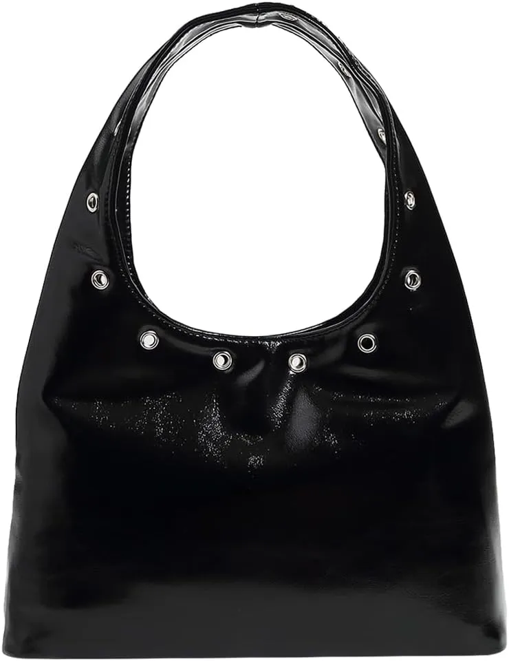 Studded Purse, Leather Shoulder Bag for Women, Red, 9.06x5.51x1.18 inches, Punk Style Hobo Tote Bag